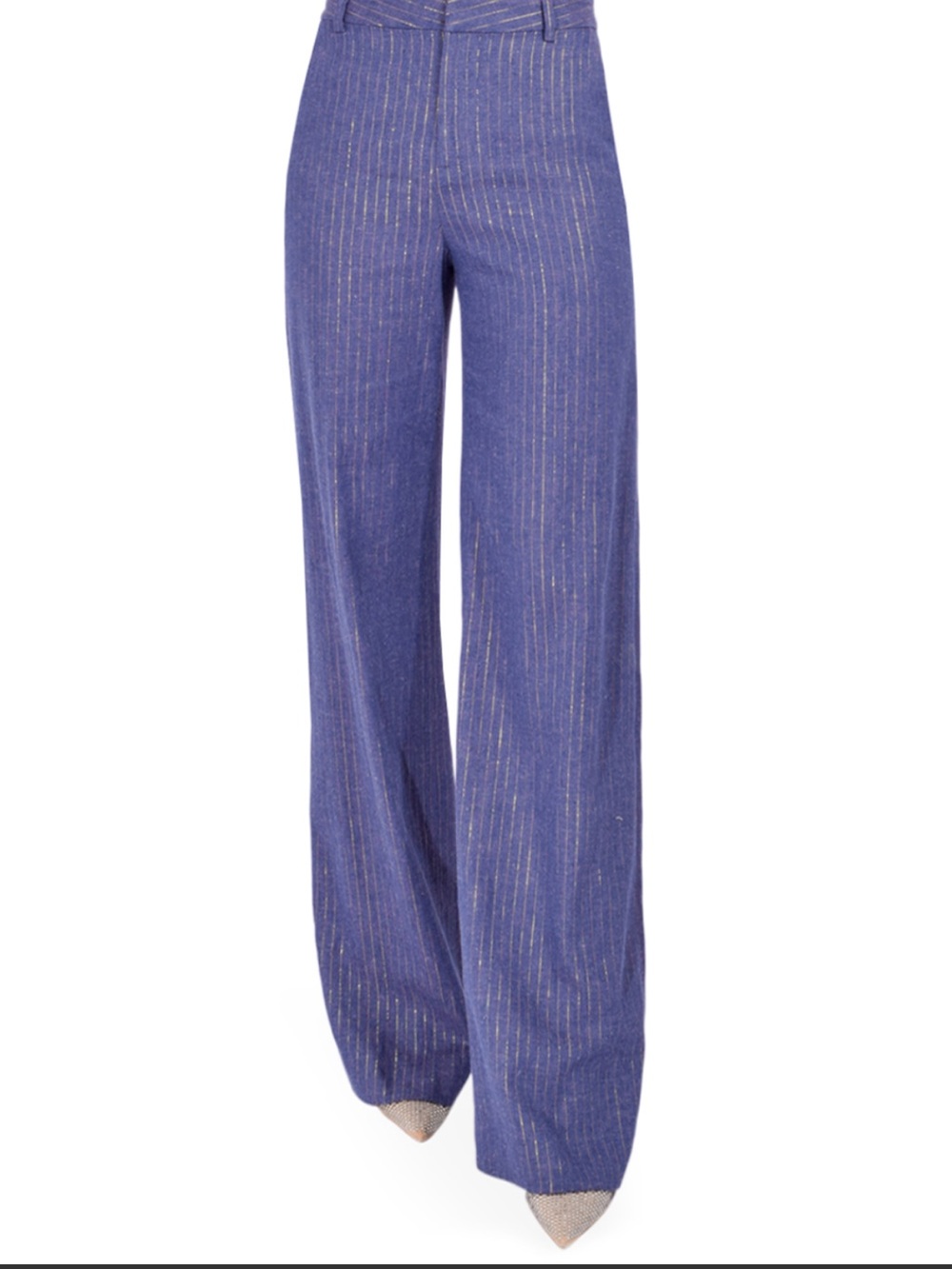 L’Agence Livvy High-Waist Wide-Leg Metallic Pinstriped Trouser Pants Blue Lurex